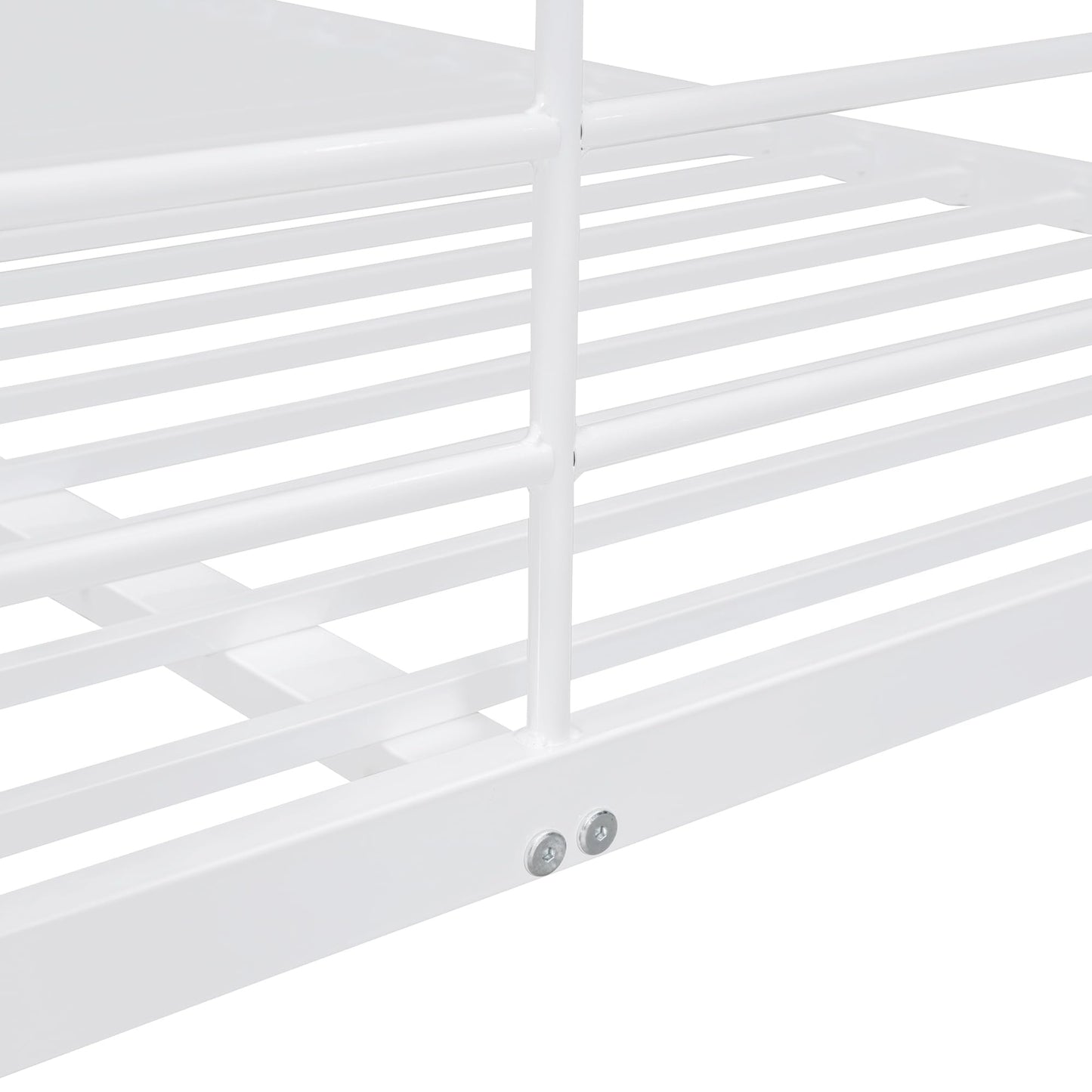 Metal Bunk Beds Full XL Over Queen Size with Ladder and High Guardrail, Able to Split, Full XL Over Queen Metal Bunk Beds, Storage Space, Noise Free, Easy Assembly (White)