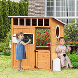Outsunny Wooden Playhouse for Kids Outdoor with Working Door, Windows, Mailbox, Bench, Flowers Pot Holder, 48" x 42.5" x 53" Outsunny