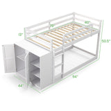 Giantex Twin Over Twin Bunk Bed with Storage Shelves, Solid Wood Bunk Bed Frame with Convertible Bookcase & Ladder, Floor Low Bunk Bed with High Guardrails for Kids Teens, No Box Spring Needed, White Giantex