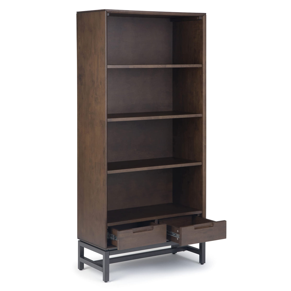 SIMPLIHOME Banting Bookcase - 66 inch Tall Solid Hardwood and Metal Bookshelf in Walnut Brown, Industrial Storage for Living Room, Study Room or Office with Open Shelves and Metal Frame SIMPLIHOME