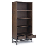 SIMPLIHOME Banting Bookcase - 66 inch Tall Solid Hardwood and Metal Bookshelf in Walnut Brown, Industrial Storage for Living Room, Study Room or Office with Open Shelves and Metal Frame SIMPLIHOME