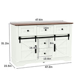 Vabches White Farmhouse Buffet Cabinet with Sliding Barn Doors and 5 Drawers Vabches