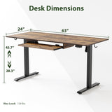 Agilestic Height Adjustable Desk with Keyboard Tray, 63 x 24 Inches Electric Standing Desk, Stand up Computer Table with Memory Preset, Modern Lift Motorized Gaming Workstation, Rustic Brown Agilestic