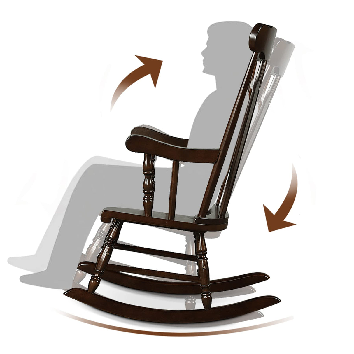 Tangkula Patio Rocking Chair Solid Wood, Outdoor Porch Rocker Chair with Rubber Wood Frame, Indoor Wooden Rocking Chair, Ideal for Garden, Backyard & Balcony (1, Espresso) Tangkula