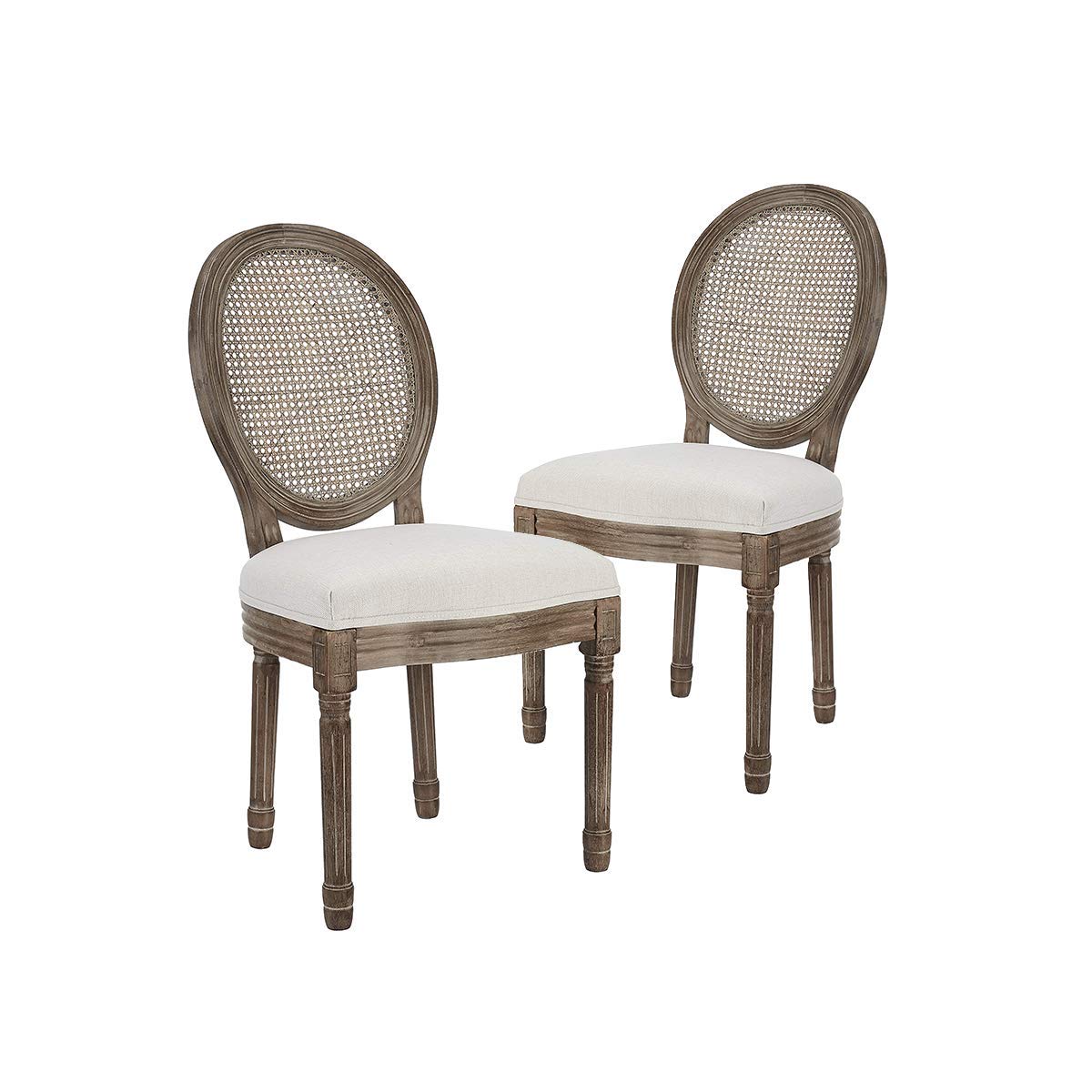 CangLong Farmhouse Dining Room Accent Chairs French Distressed Bedroom Chairs with Round Rattan Back Elegant Kitchen Chairs Side Chair, Set of 2 , Rattan Back in Beige - WoodArtSupply