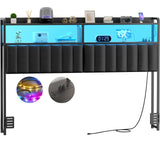 Aheaplus Queen Size Upholstered Headboard with USB Ports, Outlets, LED Lights, and Storage – Black Aheaplus