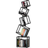 sugitek 5-Tier Skinny Bookshelf with Unique Geometric Design - Modern Metal Bookcase, Space-Saving Narrow Organizer for Living Room, Bedroom, Office, Corner - Black sugitek