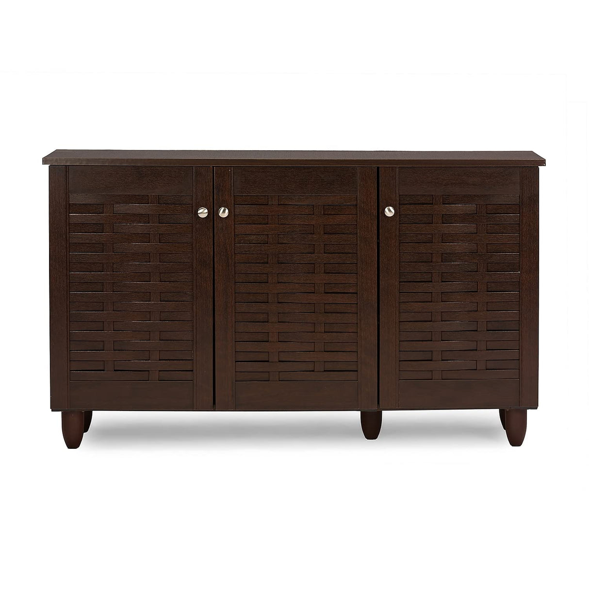 Baxton Studio Wholesale Interiors Winda Modern and Contemporary 3-Door Dark Brown Wooden Entryway Shoes Storage Cabinet Baxton Studio