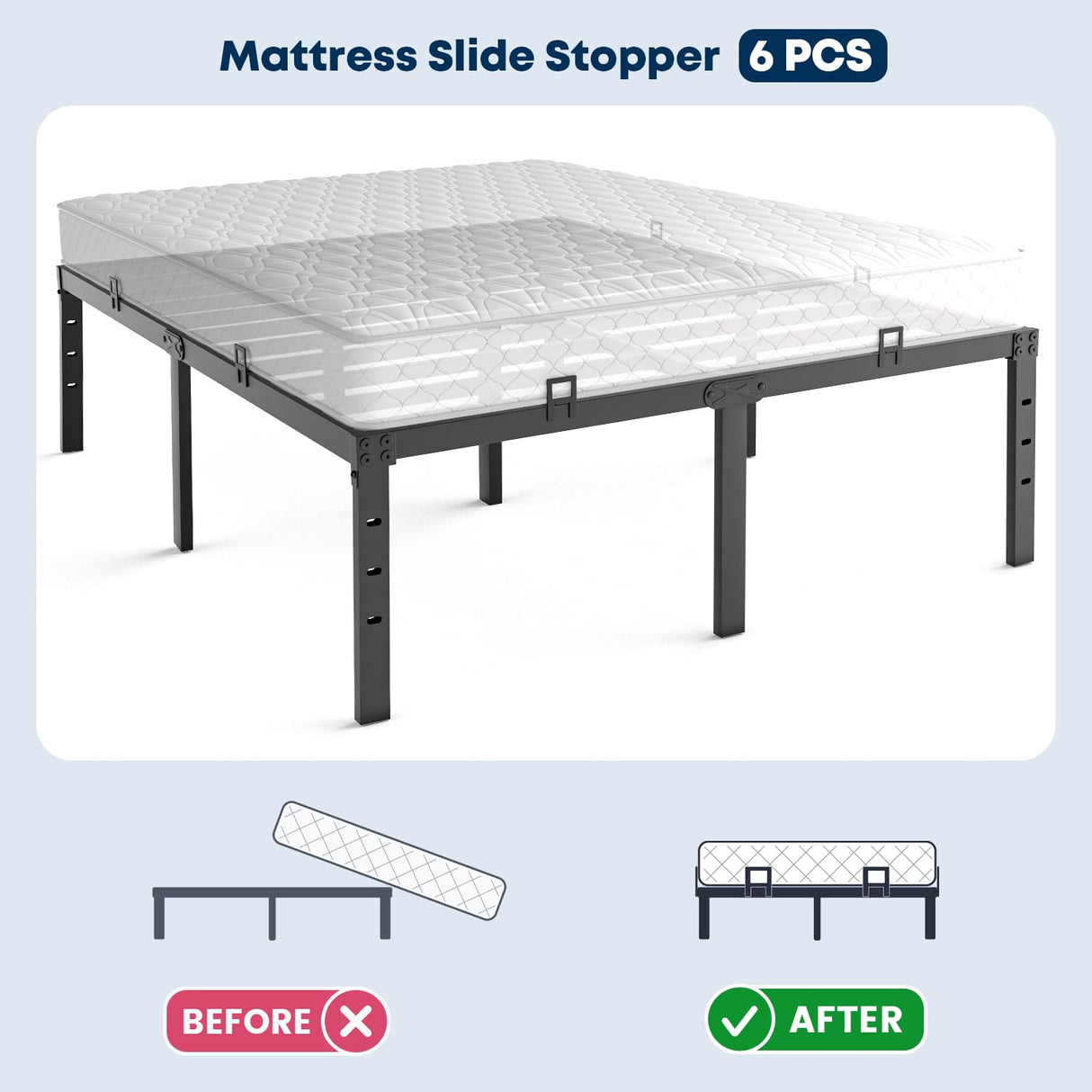 SUYAUU Non Slip Mattress Gaskets, Mattress Holder in Place Gripper for Metal Bed Frame, Keep Mattress from Sliding Gripper, Adjustable, 6 PCS, Black SUYAUU