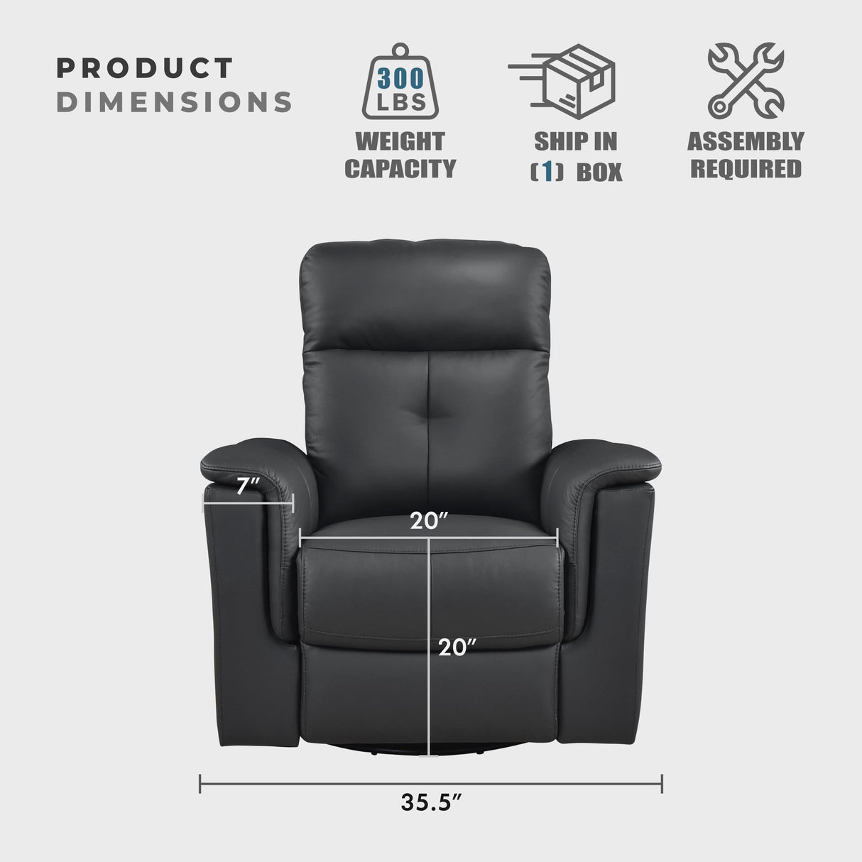 Lexicon Swivel Glider Recliner Chair, Comfy Nursery Glider, Top Grain Leather Match Recliner, Manual Reclining Chair for Living Room/Office/Apartment, Black Lexicon