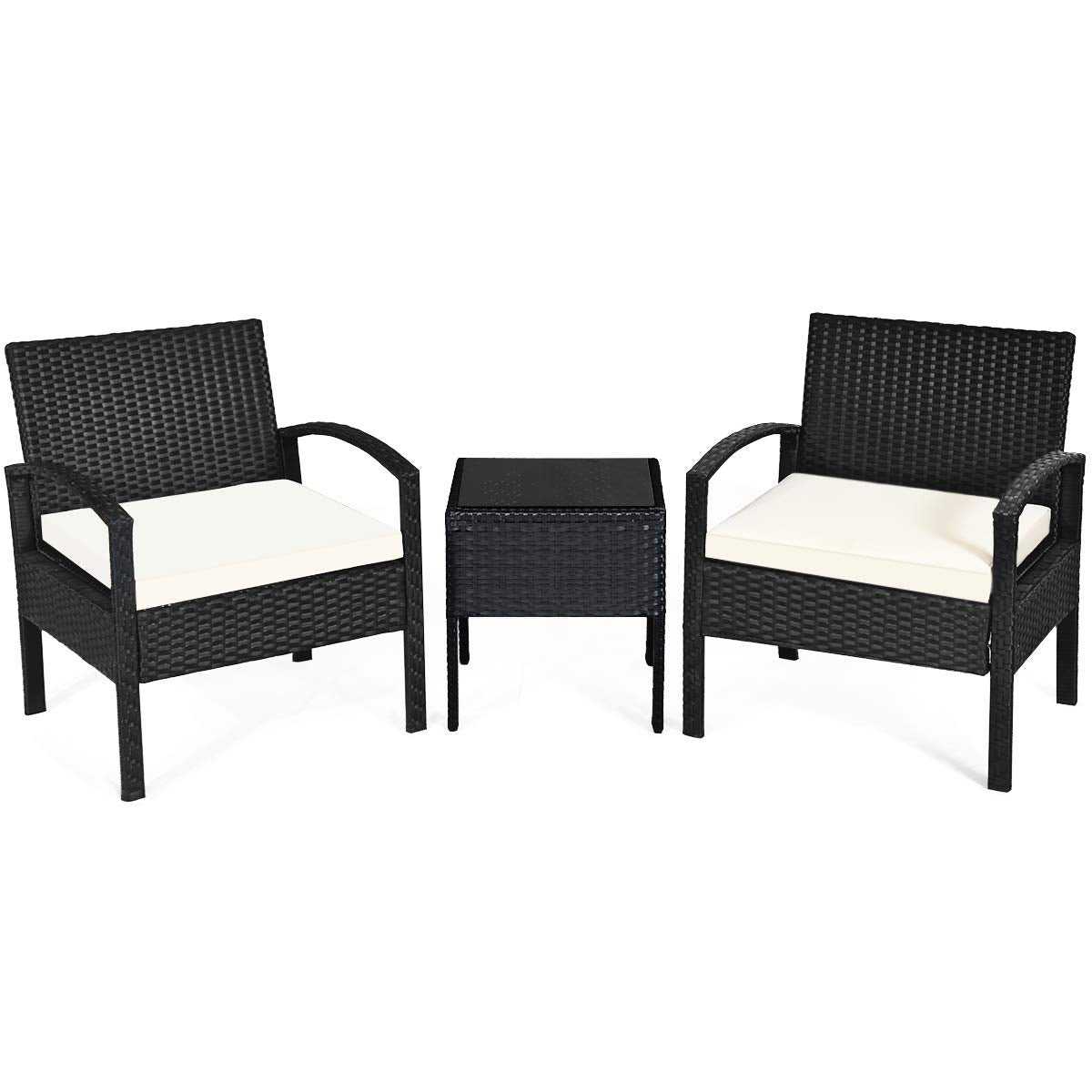 Tangkula AM0583HM 3 Piece Patio Furniture Set with 2 Cushioned Chairs & End Table, Black Tangkula