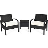 Tangkula AM0583HM 3 Piece Patio Furniture Set with 2 Cushioned Chairs & End Table, Black Tangkula