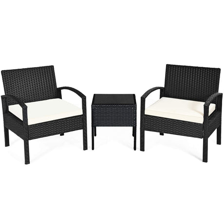 Tangkula AM0583HM 3 Piece Patio Furniture Set with 2 Cushioned Chairs & End Table, Black Tangkula