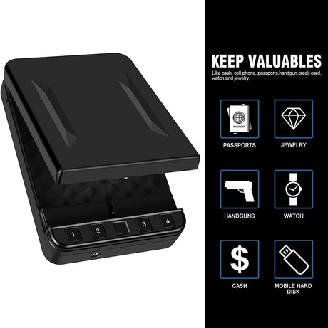 Gun Safe for Pistol, Quick Access Handgun Safe Firearm Lock Box,Gun Case for Home/Car/Travel - Keypad/Key Access,Silent Mode (PIN Code Version) LANGGER V