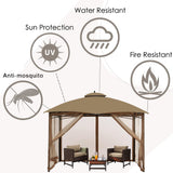Gazebo Universal Replacement Mosquito Netting – Hugline 10' x 10' Outdoor Mesh Netting Screen 4-Panel Sidewall Curtain with Zipper (Khaki) Hugline
