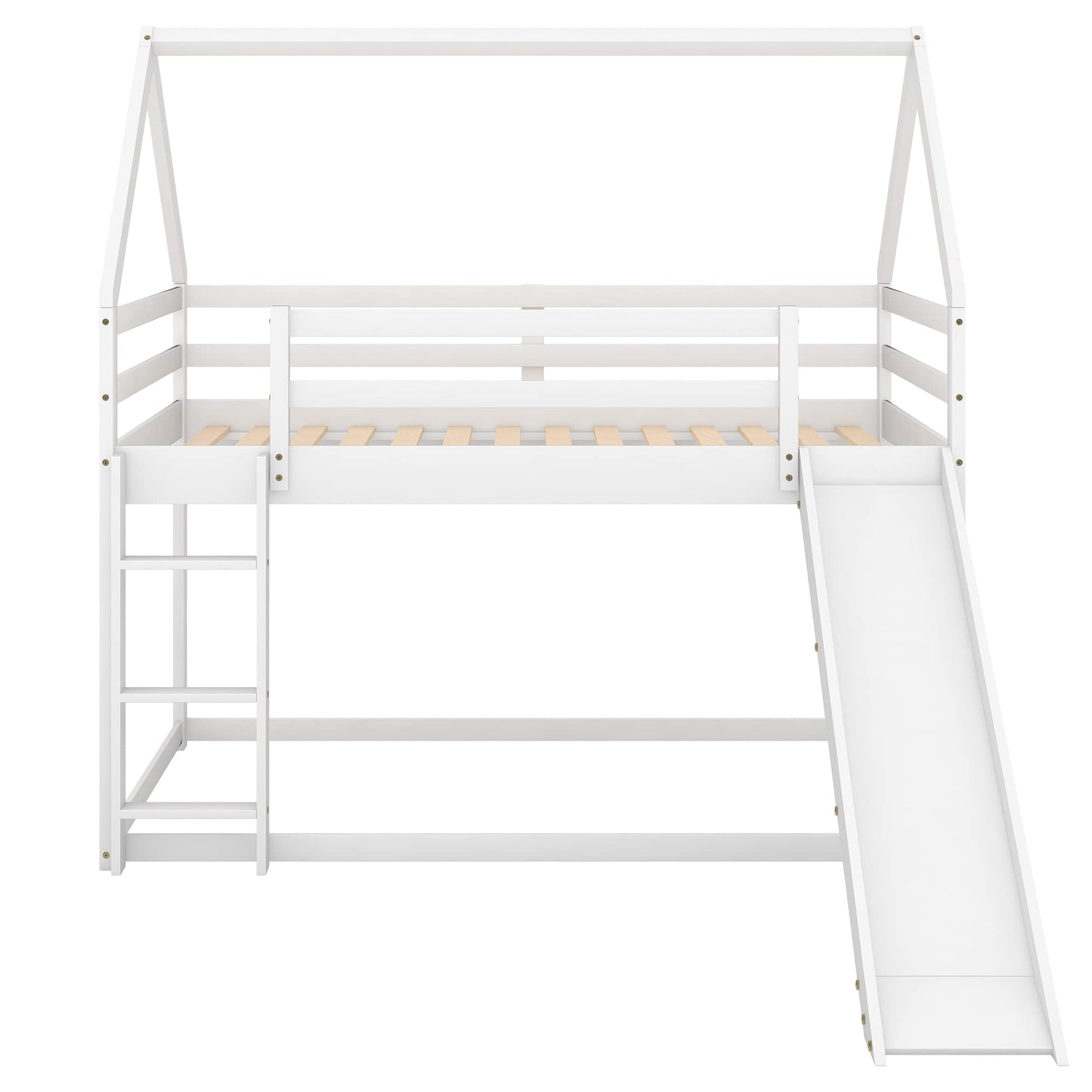 Morhome Twin Over Twin Bunk Bed with Slide & Playhouse Design - WoodArtSupply