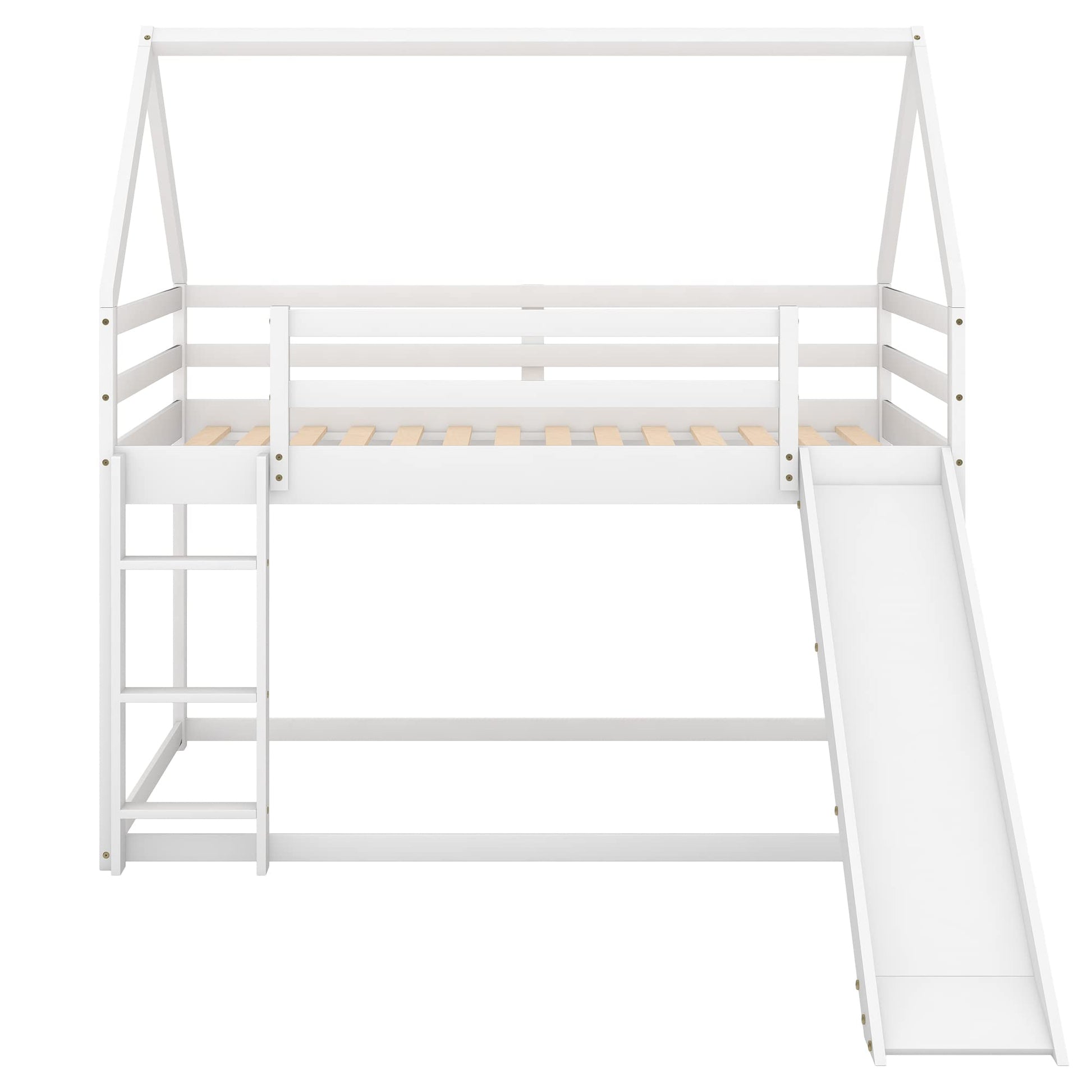 Morhome Twin Over Twin Bunk Bed with Slide & Playhouse Design - WoodArtSupply