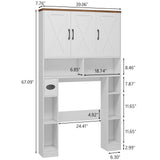 Over The Toilet Storage Cabinet, Farmhouse Toilet Cabinet Rack with 3 Barn Doors, Space Saving Bathroom Organizer with Shelves, Toilet Paper Holder and Towel Rack for Bathroom,Restroom,Laundry, White Vabches
