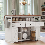Bellemave 46.5" Farmhouse Kitchen Island cart with Charging Station and with Drape of Beads, Rolling Kitchen Island Table with Drop-Leaf, 3 Drawers, White Bellemave