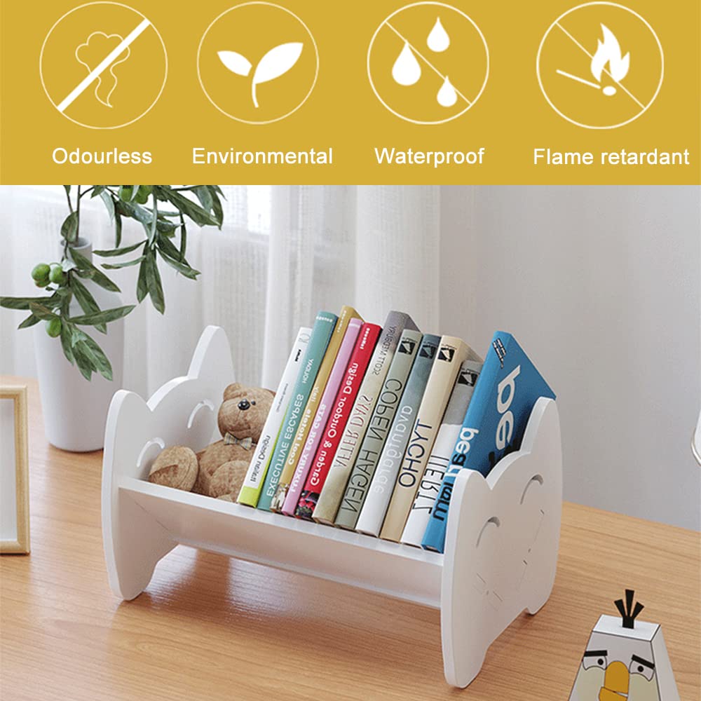 Hggzeg Kids Bookcase Small Desktop Children Bookshelf Storage Display Rack, White Book Organizer for Kids Room (White) Hggzeg