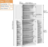 Yusong 64'' Kitchen Storage Cabinet, Tall Pantry Storage Cabinet with Doors and Shelves, Food Free Standing Pantry for Kitchen Dining Living Room, White Yusong