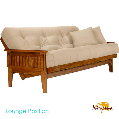 Nirvana Futons Eastridge Futon Set - Full Size, Frame, 8" Mattress, Microfiber Sussex Khaki Cover