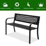 VINGLI Outdoor Bench Porch Bench Patio Metal Garden Bench w/PVC Back, Steel Black Outdoor Bench Park Bench for Yard Lawn Decor Deck Entryway VINGLI
