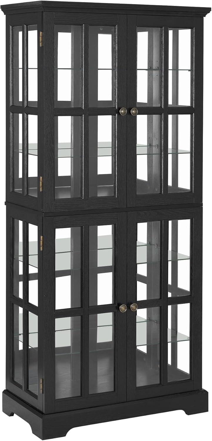 LuxyHoom Lighted Display Curio Cabinet Elegant China Cabinet Featuring 6 Shelves and 69 Inch Height for Premium Home Decor Storage Solutions(Black) LuxyHoom