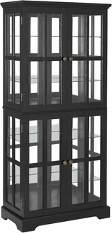 LuxyHoom Lighted Display Curio Cabinet Elegant China Cabinet Featuring 6 Shelves and 69 Inch Height for Premium Home Decor Storage Solutions(Black) LuxyHoom