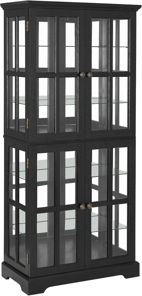 LuxyHoom Lighted Display Curio Cabinet Elegant China Cabinet Featuring 6 Shelves and 69 Inch Height for Premium Home Decor Storage Solutions(Black) LuxyHoom