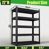 XCXVVB 72" H Garage Shelving,Heavy Duty Garage Storage Shelves,Metal Shelving Unit,5 Tier Adjustable Steel Utility Shelf,Use for Basement,Warehouse, Pantry Closet,Black (Steel-72 H*35.4" W*15.7" D) XCXVVB