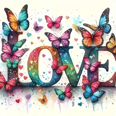 Love Diamond Art Kits for Adults,Butterfly Diamond Painting Kit for Beginner,5D Diamond Painting DIY Full Drill Diamond Dots Diamond Painting with Tools,Gem Craft for Home Wall Decor 13.7x13.7in