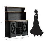 BestHaped 55'' Farmhouse Coffee Bar Cabinet with 3 Tier Storage Hutch, Coffee Bar Station with Sliding Barn Door, Hutch Storage Cabinet with 12 Wine Racks & 9 Hooks for Kitchen Dining Living Room BestHaped