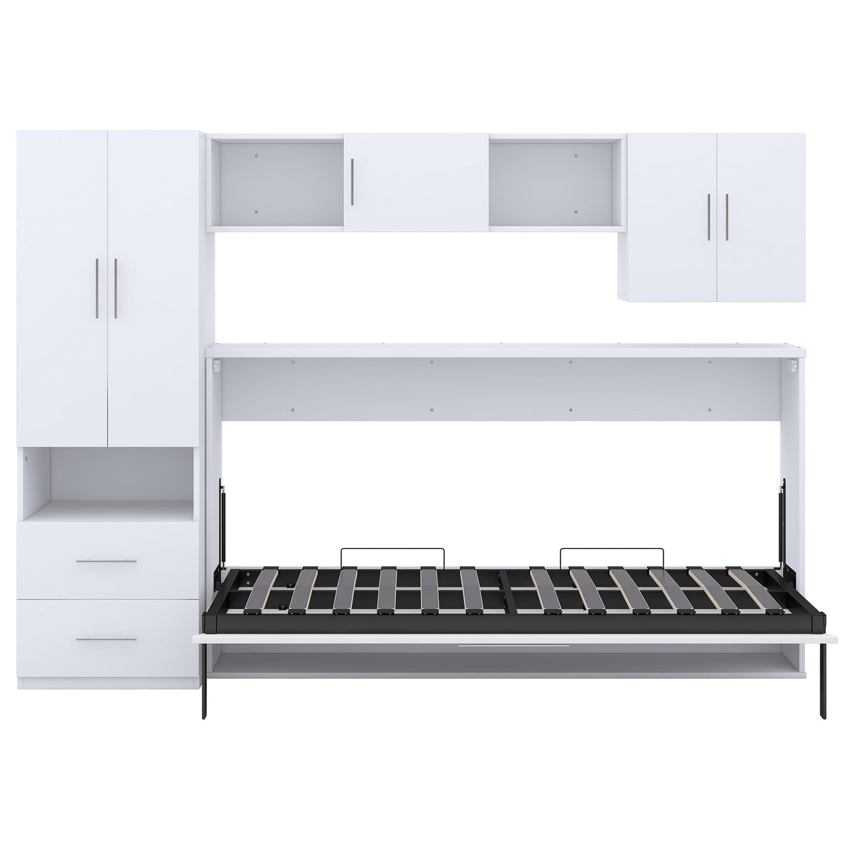 Merax Twin Murphy Bed Cabinet with Storage Wardrobe, Wood Folding Wall Cabinet Bed w/Open Shelves & Drawers, for Guest Room, Home Office, White Merax