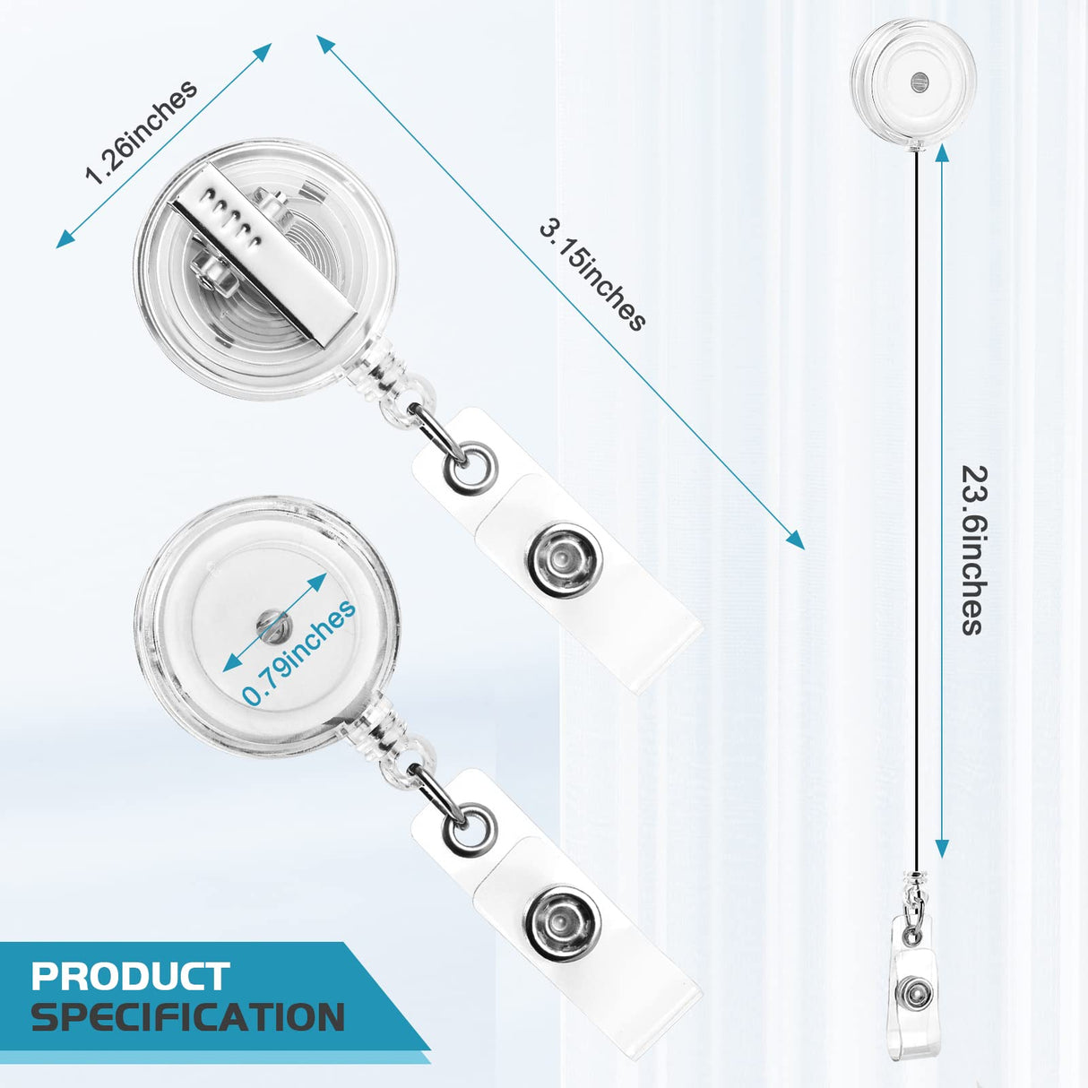 30 Pack Badge Reels Retractable with Swivel Alligator Clip Retractable Badge Holder Reel Clips for Teachers, Students, Office Workers (Translucent Clear) koorito