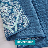 Comfort Spaces Reversible Quilt Set-Vermicelli Stitching Design All Season, Lightweight, Coverlet Bedspread Bedding, Matching Shams, Twin/Twin XL (66 in x 90 in), Gloria Damask Aqua 2 Piece Comfort Spaces