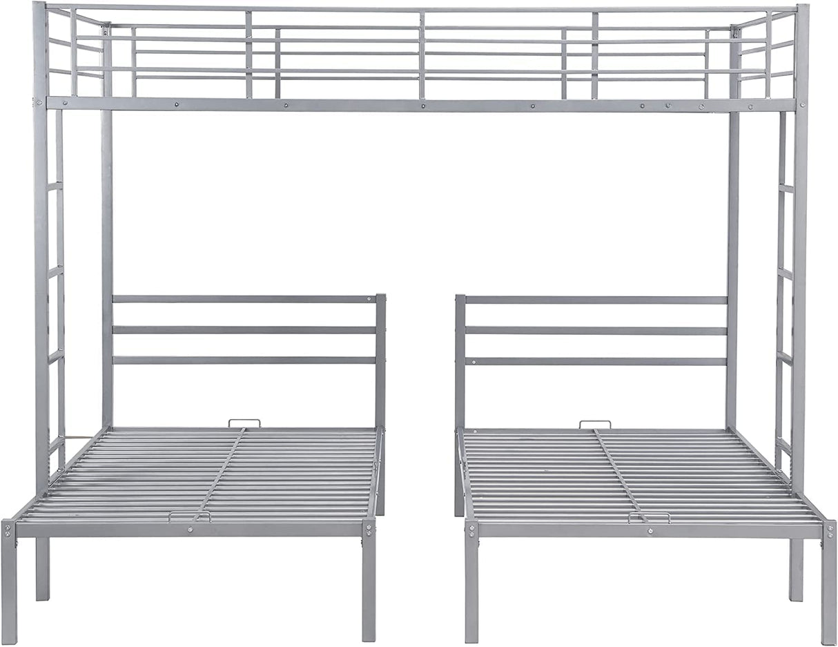 Harper & Bright Designs Metal Triple Bunk Beds Full Over Twin & Twin Bunk Bed with Upper Built-in Shelf, 3 Bed Bunk Beds with 2 Ladders for Kids, Teens, Adults, Silver Harper & Bright Designs