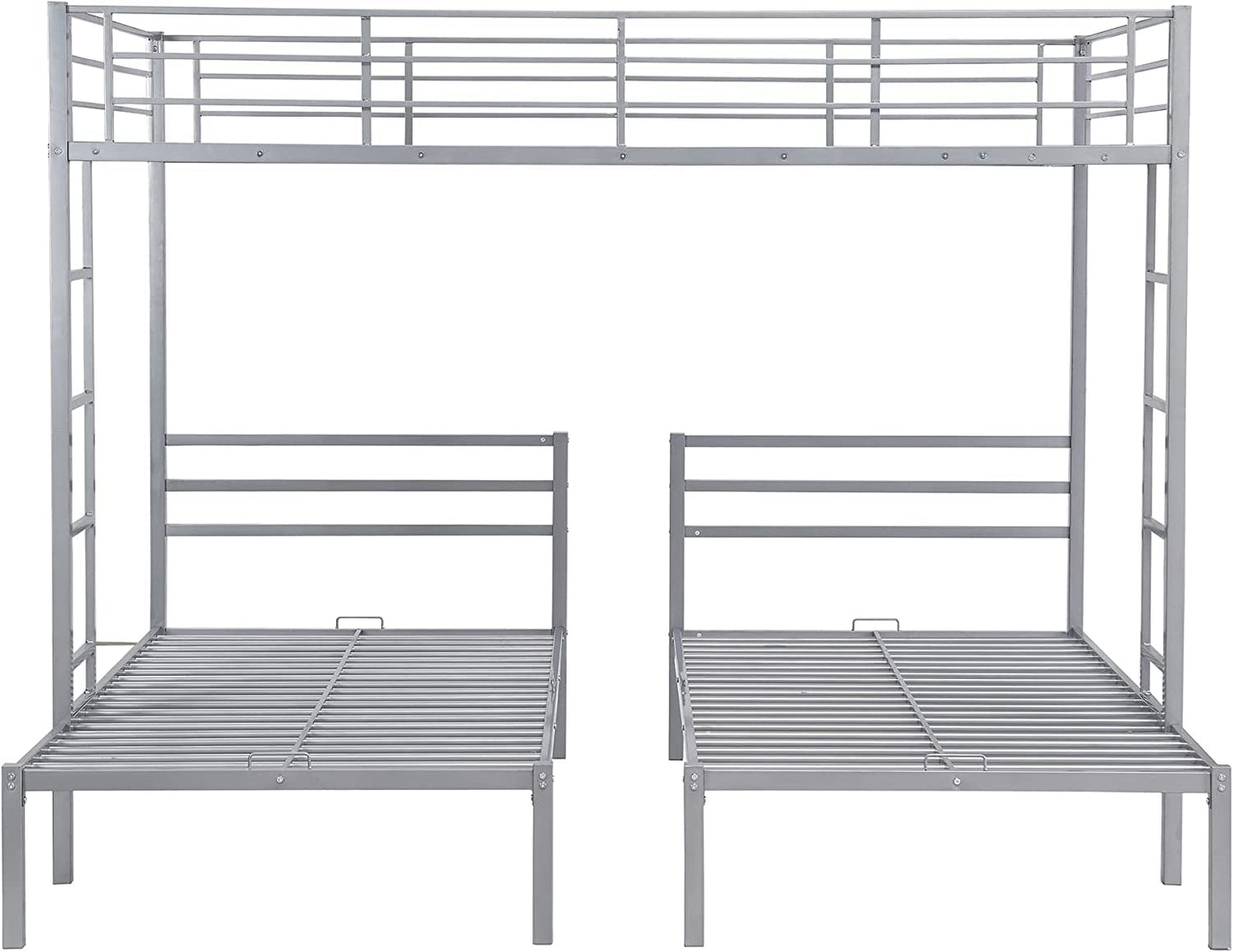 Harper & Bright Designs Metal Triple Bunk Beds Full Over Twin & Twin Bunk Bed with Upper Built-in Shelf, 3 Bed Bunk Beds with 2 Ladders for Kids, Teens, Adults, Silver