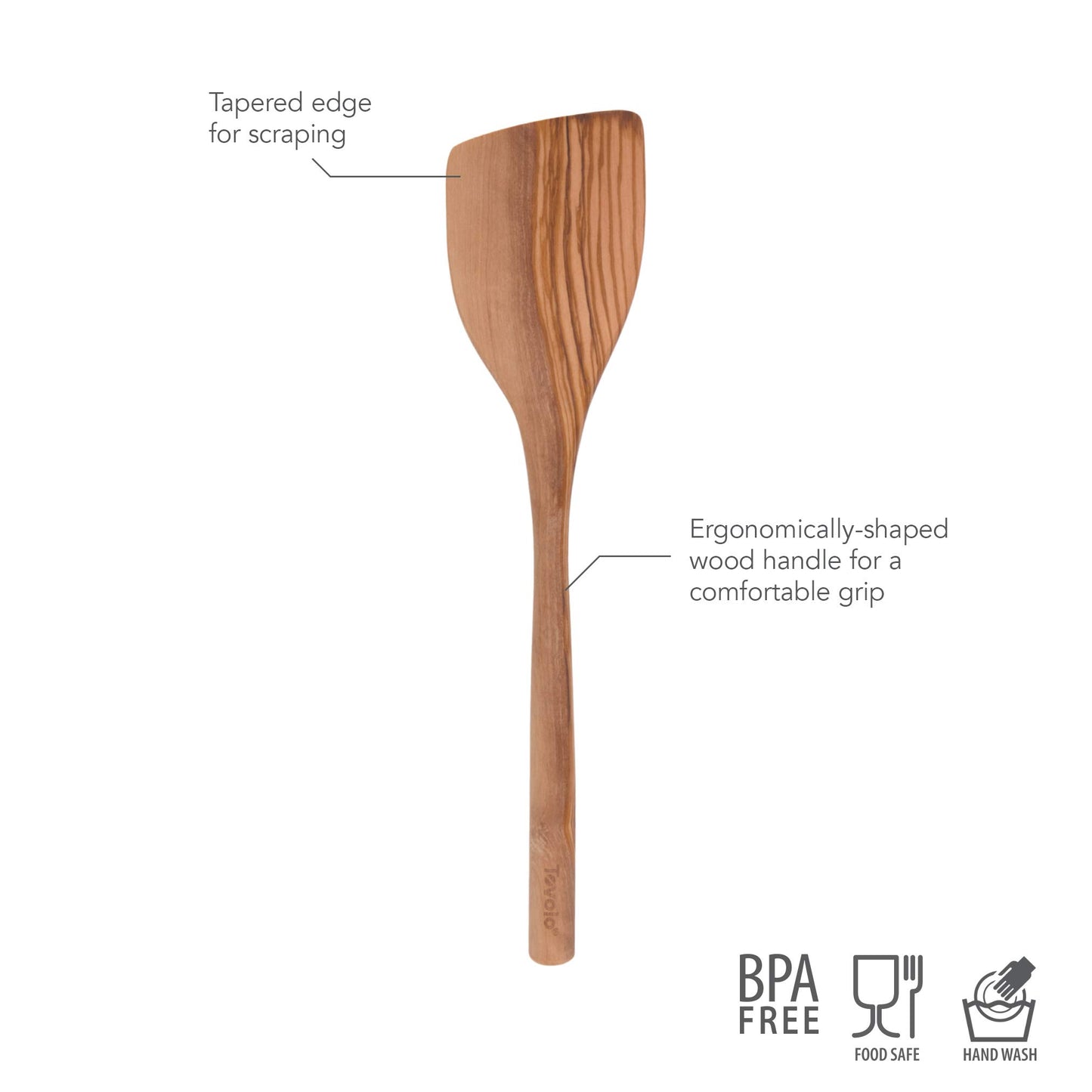 Tovolo Wooden Angled Turner Spatula Kitchen Cooking Utensil, Olivewood, One