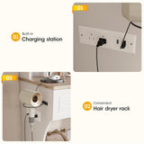 Vabches Vanity Desk with Mirror and Lights, Makeup Vanity Desk with Charging Station, 3 Lighting Modes & Adjustable Brightness Dressing Table with 2 Drawers for Bedroom Dressing Room Vabches