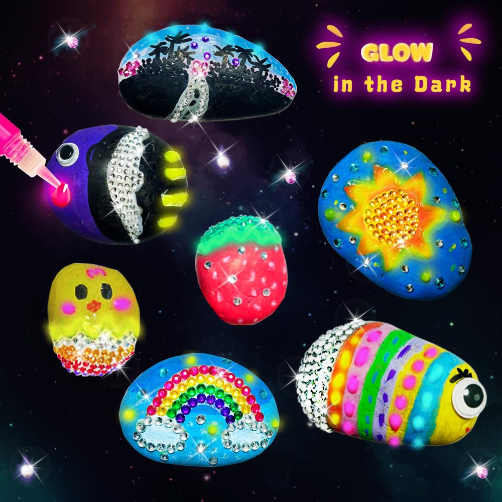 See You Always Rock Painting Kit - Glow in The Dark Rock Kits, Mess-Free Arts & Crafts Gifts for Kids Ages 5 6 7 8 9 10, Diamonds DIY Creative Activities Kits for Boys Girls Birthday Party Gift Toy See You Always