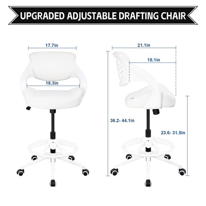 BOJUZIJA Ergonomic Drafting Chair,Standing Computer Desk Chair,Foot Ring,Lumbar Support,Swivel Task Chair - White - WoodArtSupply