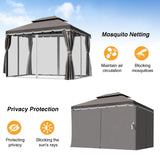 10'×13' Outdoor Gazebo, Patio Gazebo Canopy Tent Heavy Duty with Double Roofs, Gazebo Tent Canopy with Mosquito Netting and Privacy Screen Curtains for Deck Backyard Lawn and Garden (Grey) gaildon