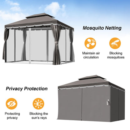 10'×13' Outdoor Gazebo, Patio Gazebo Canopy Tent Heavy Duty with Double Roofs, Gazebo Tent Canopy with Mosquito Netting and Privacy Screen Curtains for Deck Backyard Lawn and Garden (Grey)