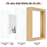 MUYE 5x7 Floating Frame Set of 2,Double Glass Rustic Photo Frame for Wall Hanging or Tabletop Standing,Also Display 4x6 or 3x5 Photo for Floating Effect,Natural MUYE