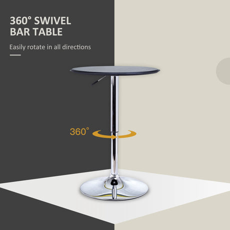 HOMCOM 25" Round Bar Table, Adjustable Height and 360° Swivel Pub Table for Living Room Dining Room Bar Bistro, Black HOMCOM