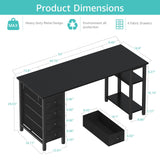 Lufeiya Gaming Desk with 4 Fabric Drawers & Storage Shelves, 63 inch Computer Writing Work Study Desk for Home Office Bedroom, Modern Simple Student PC Desks Table, Black Lufeiya