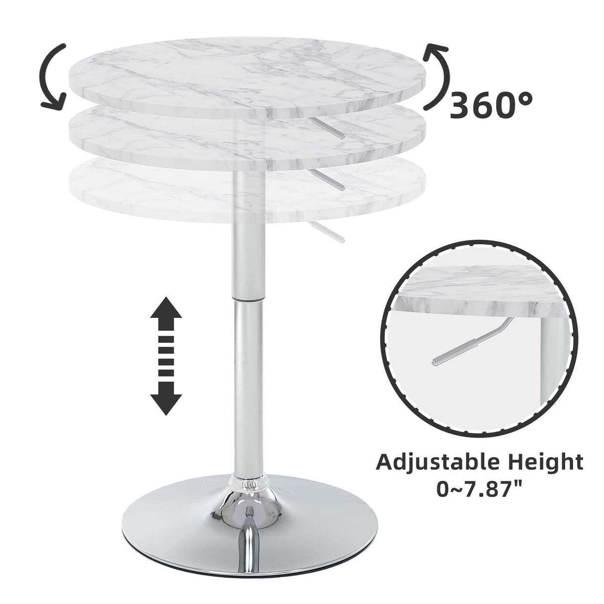 Rongbuk 23.6" Round Bar Table, Adjustable Height Bar Table, Modern Cocktail Bar Table with MDF Top and Metal Base, Bistro Pub Table Suitable for Café, Kitchen Island, Bar Counter, White Rongbuk