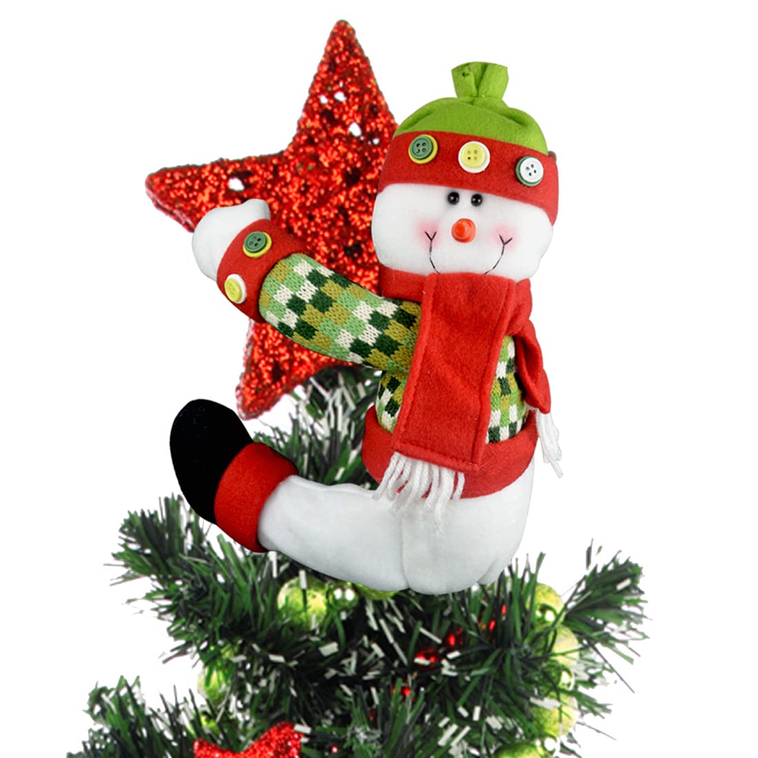 Christmas Tree Topper Snowman,Unique Holiday Xmas Decorations Funny Home Decor,Also Be Used As Curtain Tie and Hugger Wine Bottle,Red White Green Hongsome