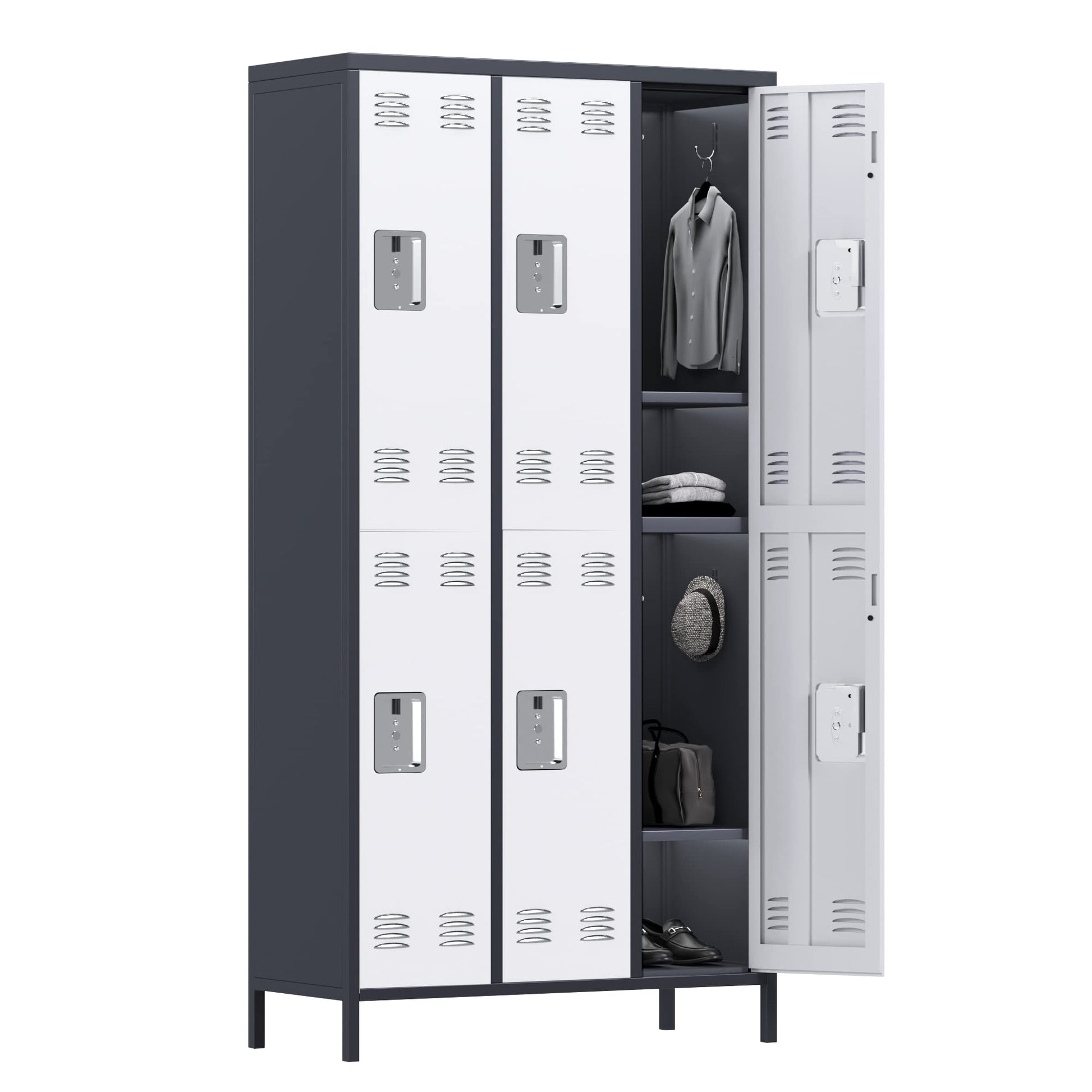 METAN Metal Locker for School Office Gym Bedroom,6 Doors Steel Storage Locker Cabinet for Employees,Industrial Storage Locker with 1 Shelves,Assembly Required,Gray+White… - WoodArtSupply